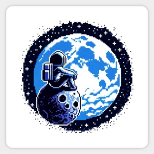 Moonlit Cosmic Reflection - Pixel Art Space Gazer Sticker